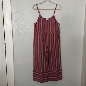 Entro Red Striped Spaghetti Strap Wide Leg Cropped Jumpsuit
